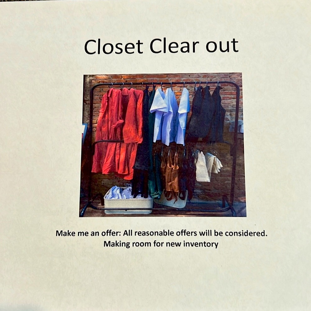 Closet clear out.  Selling all items.  Make me an offer.